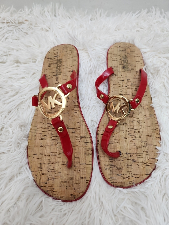 Michael Kors Shoes - ​Michael Kors Red Jelly Logo Thong Sandals Cork Flip Flops
